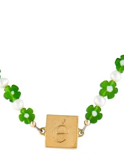 Pre-owned Eliou Amal Pearl & Flower Bead Necklace, 15.75" In Green