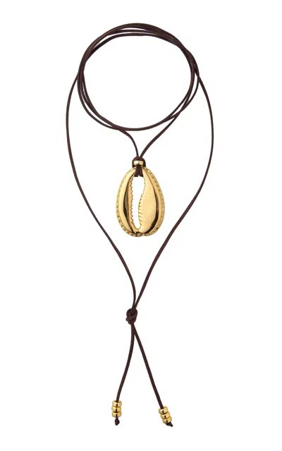 Eliou Concha Gold-plated Faux Suede Wrap Necklace In Black