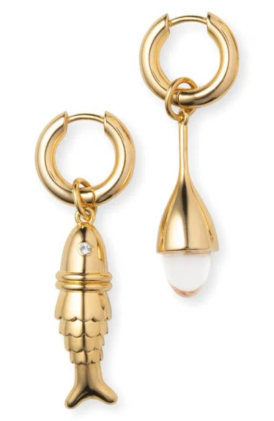 Eliou Éliou Costa Mismatched Charm Huggie Hoop Earrings In Gold