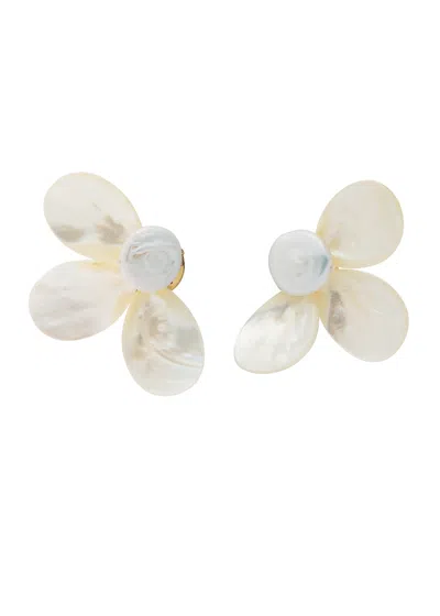 Eliou Fada Shell And Pearl Clip-on Earrings In White