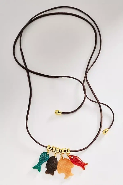 Eliou Éliou Fish Charm Wrap Necklace In Brown