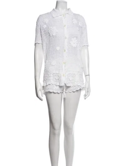 Pre-owned Eliou Floral Print Tassel Accents Short Set In White