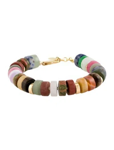Pre-owned Eliou Glass & Multistone Tortuga Bracelet, 6.75" In Blue/brown/green