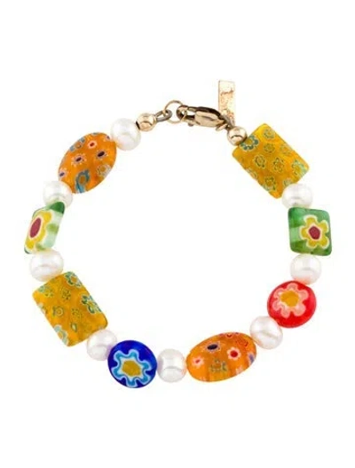 Pre-owned Eliou Glass Bead & Pearl Bead Bracelet, 5.75" In Multi