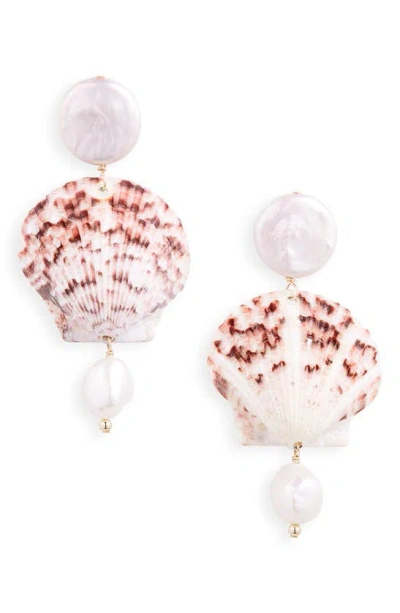 Eliou Ilha Freshwater Pearl & Shell Drop Earrings In Brown