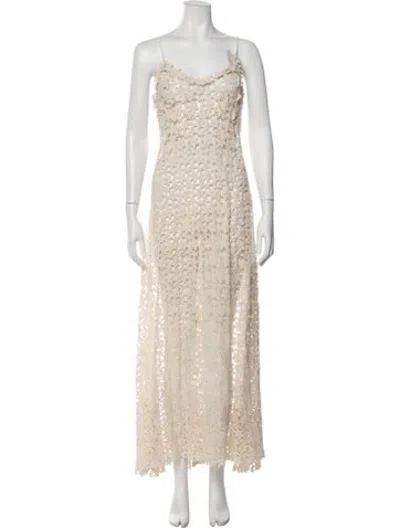 Pre-owned Eliou Lace Pattern Long Dress In Neutrals
