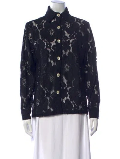 Pre-owned Eliou Lace Pattern Long Sleeve Button-up Top In Blue