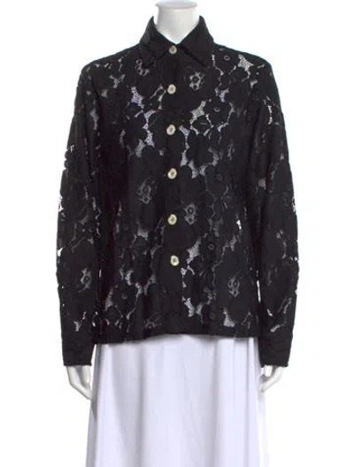 Pre-owned Eliou Lace Pattern Long Sleeve Top In Black