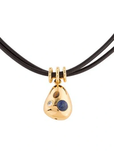 Pre-owned Eliou Lapis Lazuli, Tiger's Eye Quartz & Cubic Zirconia Noemia Pendant Necklace, 16" In Brown/clear