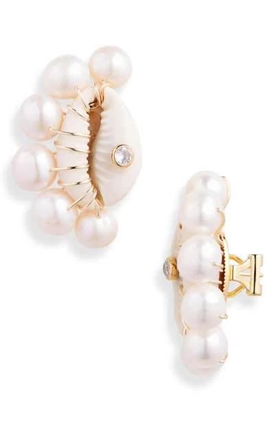 Eliou Lara Shell & Freshwater Pearl Stud Earrings In Gold