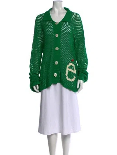 Pre-owned Eliou Patterned Open Front Sweater In Green
