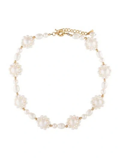 Pre-owned Eliou Pearl Amilia Flower Necklace, 18.5" In Multi