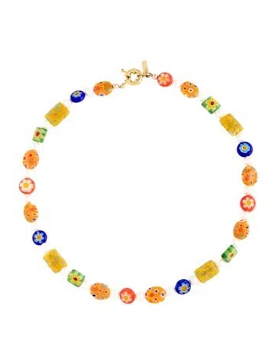 Pre-owned Eliou Pearl & Millefiori Glass Bead Necklace, 17" In Blue/green/orange