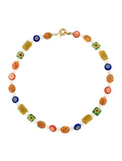 Pre-owned Eliou Pearl & Millefiori Glass Bead Necklace, 17" In Multi