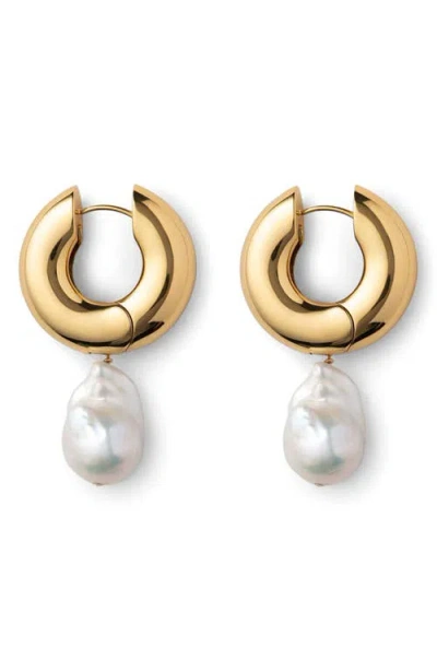 Eliou Éliou Perla Imitation Pearl Drop Huggie Hoop Earrings In Gold Plated