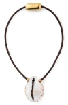 Eliou Recife Gold-plated Shell And Leather Necklace In Brown