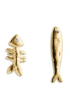 Eliou Éliou Sardine & Fishbone Mismatched Earrings In Gold