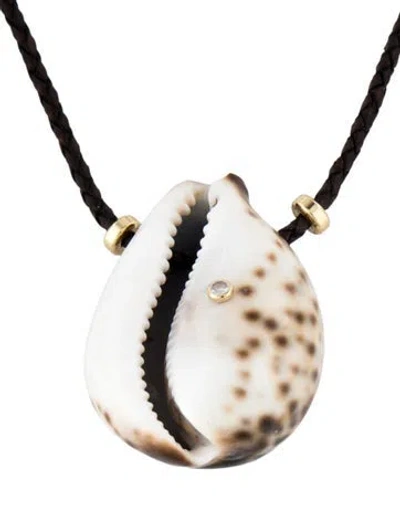 Pre-owned Eliou Shell, Leather & Crystal Recife Pendant Necklace, 17" In Brown/neutrals