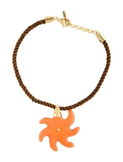 Pre-owned Eliou Sole Pendant Necklace, 16" In Brown/orange