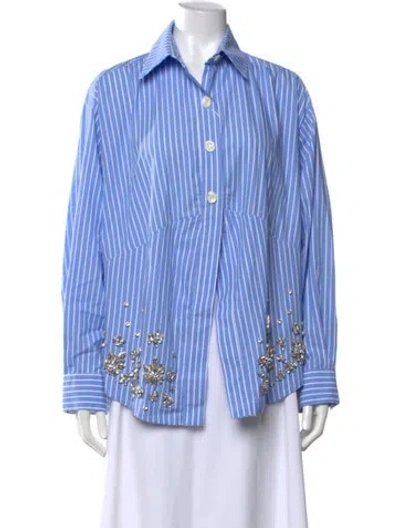 Pre-owned Eliou Striped Long Sleeve Button-up Top W/ Tags In Blue