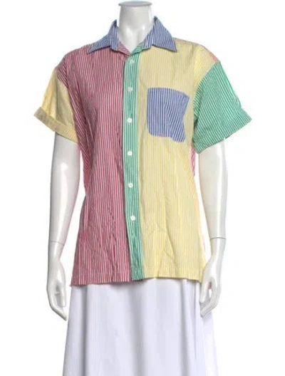 Pre-owned Eliou Striped Short Sleeve Button-up Top In Multicolor