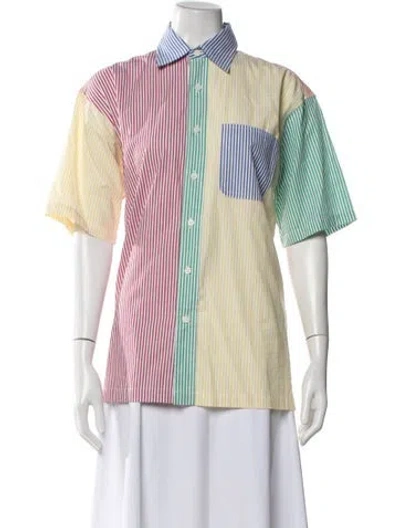 Pre-owned Eliou Striped Short Sleeve Button-up Top In Multicolor