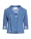 Elisa Cavaletti By Daniela Dallavalle Woman Blazer Azure Size 6 Linen, Cotton, Elastane, Viscose, Me In Blue