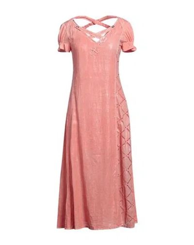 Elisa Cavaletti By Daniela Dallavalle Woman Midi Dress Coral Size 4 Linen, Viscose, Elastane In Red