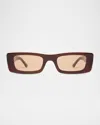 Elisa Johnson Flynn Glossy Acetate Rectangle Sunglasses In Maroon Tortoise