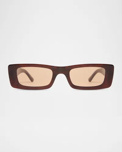 Elisa Johnson Flynn Glossy Acetate Rectangle Sunglasses In Brown