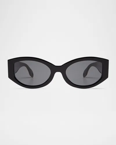Elisa Johnson Jeannie Glossy Acetate Oval Sunglasses In Gloss Black