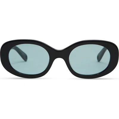 Elisa Johnson Lyna 52mm Oval Sunglasses In Gloss Black Teal Lens