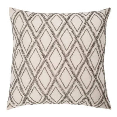 Elisabeth York Geometric Diamond Natural Tan Beaded Cotton Decor Throw Pillow, 18" X 18" Cover And I In Neutral