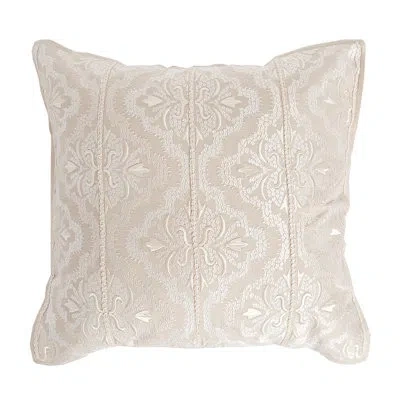 Elisabeth York Lyra Floral Damask Tan Cotton Decor Throw Pillow