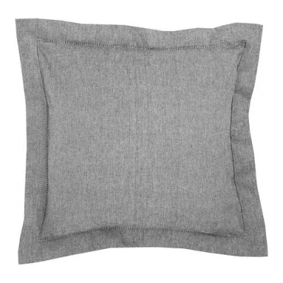 Elisabeth York Signature Hemstitch Cotton Chambray Accent Throw Pillow 20" X 20" In Gray