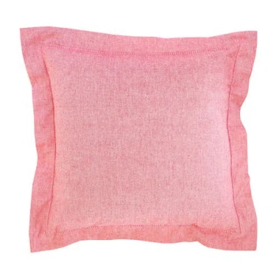 Elisabeth York Signature Hemstitch Cotton Chambray Accent Throw Pillow 20" X 20" In Pink