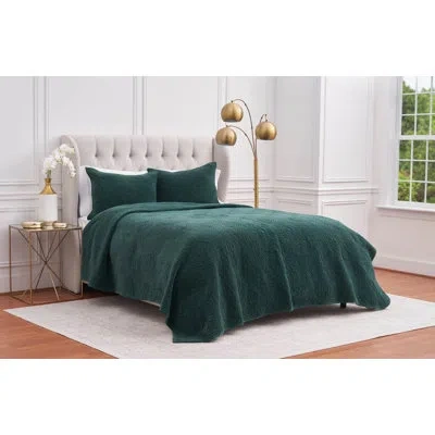 Elisabeth York Vela Juniper Cotton Blend Quilt Set In Green