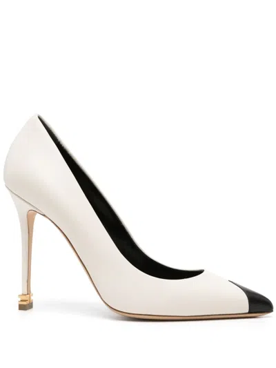 Elisabetta Franchi 105mm Metal-logo Leather Pumps In White