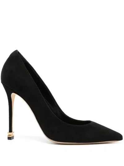 Elisabetta Franchi 105mm Metal-logo Suede Pumps In Black