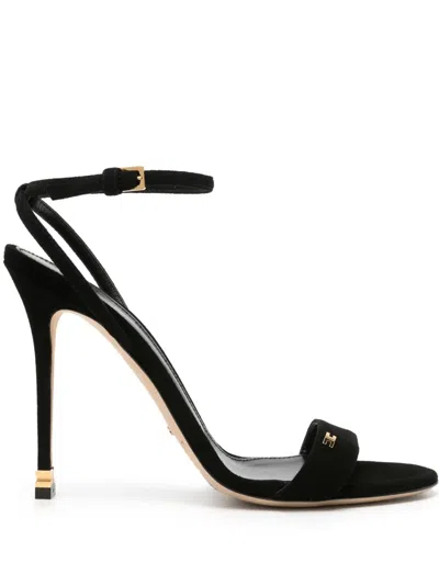 Elisabetta Franchi 105mm Metal-logo Suede Sandals In Black