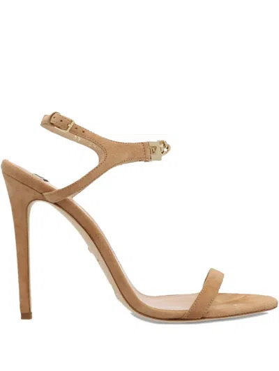 Elisabetta Franchi 110mm Chain-embellished Suede Sandals In Neutral