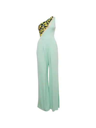 Pre-owned Elisabetta Franchi 1179143 Sequin One-shoulder All In One In Green