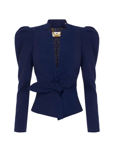 Elisabetta Franchi 보우 경량 크레이프 재킷 In Blue