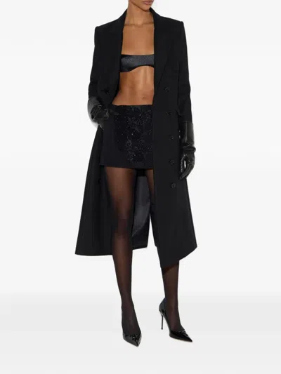 Elisabetta Franchi 더블 레이어 크레이프 패브릭 코트 In Black