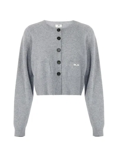 Elisabetta Franchi Raglan-sleeve Cropped Cardigan In Gray