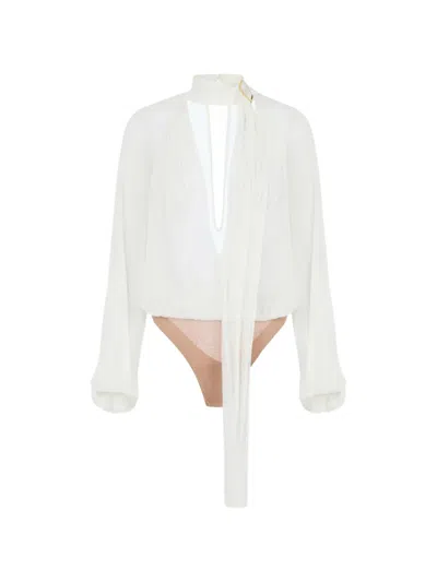 Elisabetta Franchi Bodysuit In Crepon Fabric With Sash In Red