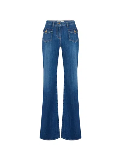 Elisabetta Franchi Bell-bottom Jeans With Small Pockets In Animal Print