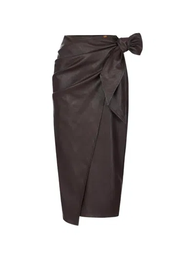 Elisabetta Franchi Midi Wrap Skirt High Waist Leather Look In Neutral