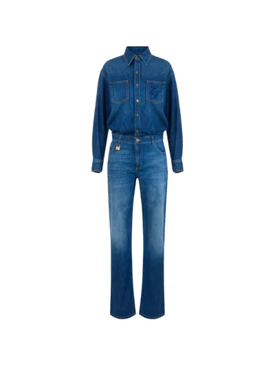 Elisabetta Franchi Denim Jumpsuit In Blue