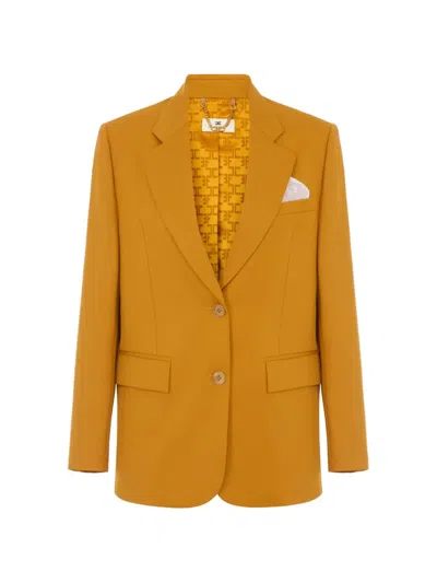 Elisabetta Franchi 개버딘 패브릭 재킷 In Yellow